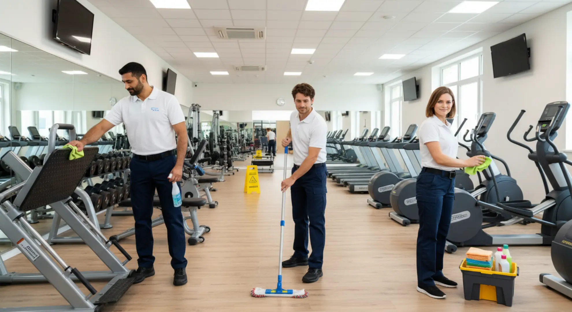 Fitnessstudio Reinigung in Eschborn und Frankfurt am Main – hygienische Reinigung von Trainingsflächen, Geräten, Umkleiden und Sanitärbereichen durch Clear Move Glas & Gebäudereinigung