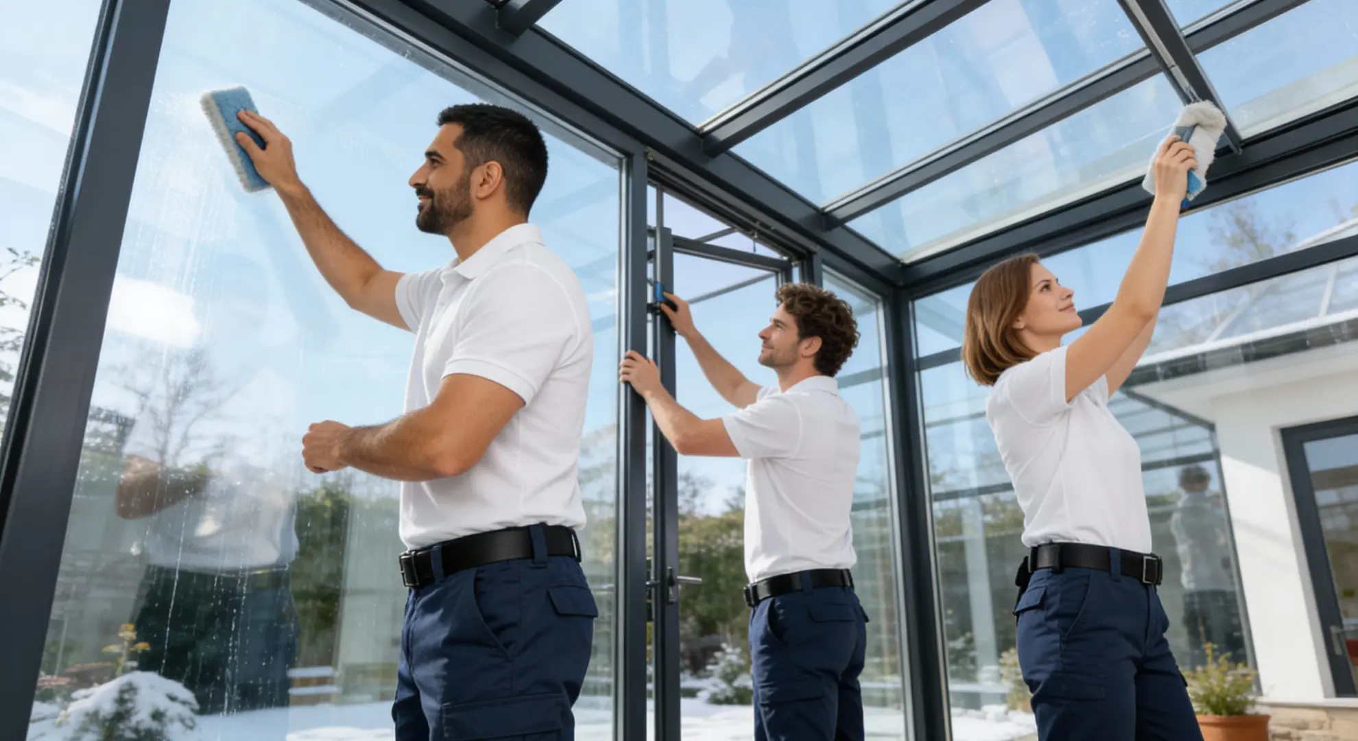 Winterdienste und Wintergarten-Reinigung in Eschborn und Frankfurt am Main – Reinigung von Glasdach, Rahmen, Wasserabläufen und Sichtflächen durch Clear Move.
